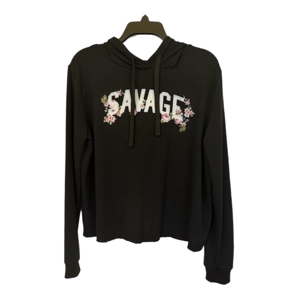 Black Hoodie with Floral 'Savage' Print